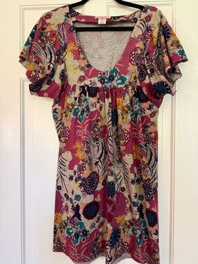 Women's Floral V-Neck Mini Dress - Pink Multi